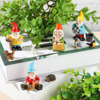 Jetec 10 Pcs Mini Fairy Gnomes Statue Garden Accessories Kit Miniature Garden Resin Gnomes Hand Painted Squirrel Hedgehog Owl Bird and Bucket Ornament for Yard Lawn Home Outdoor Decoration
