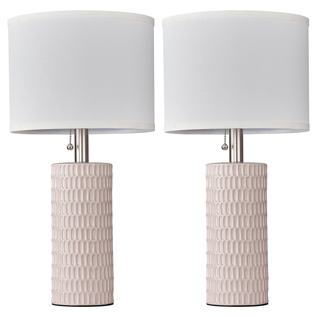 Reaketon Table Lamps for Living Room Set of 2, Ceramic Table Lamps for Bedroom, 20" Modern Lamps for Night Stands, Pink