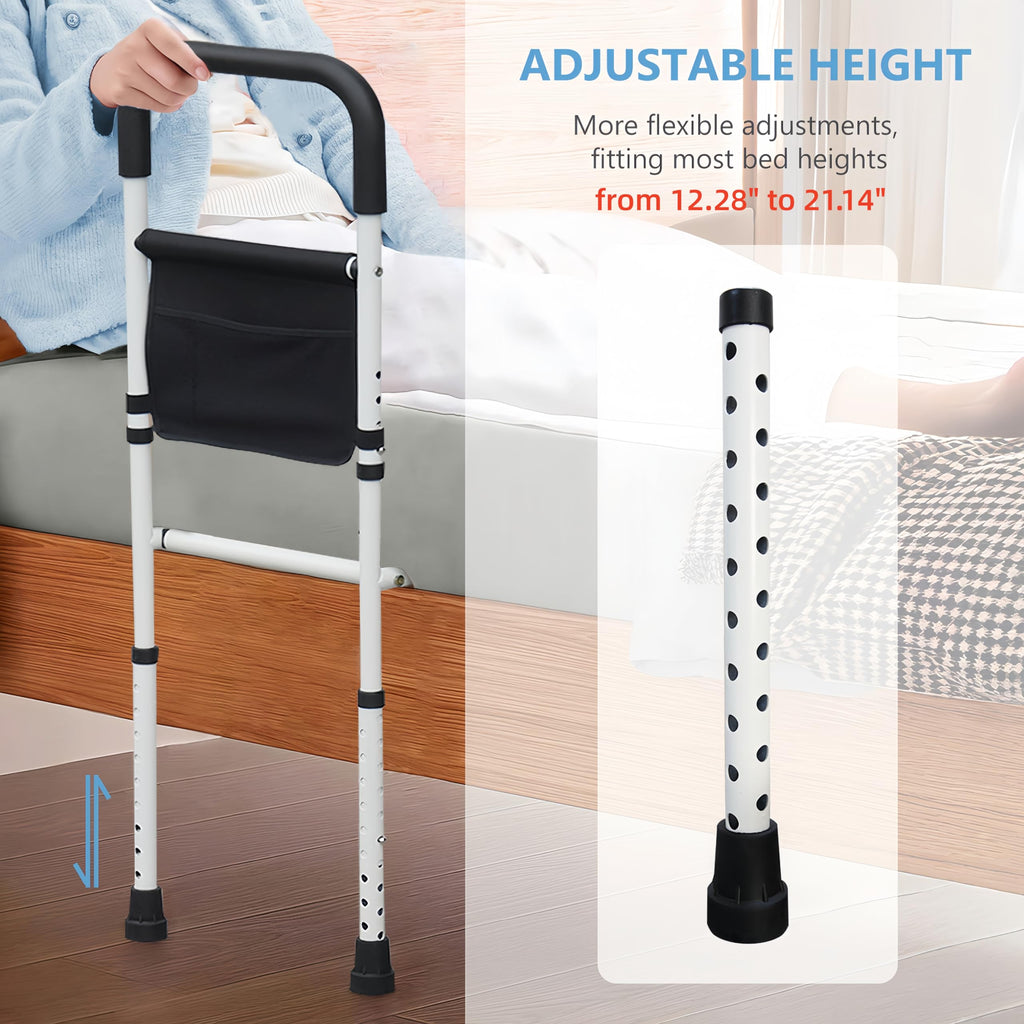 Bed Rails for Elderly Adults Safety, Adjustable Bed Assist Rails for Seniors, Bedrails with Support Legs and Storage Pocket, Bed Railing Cane Fit Single, Double King,Queen,Full, Twin Beds