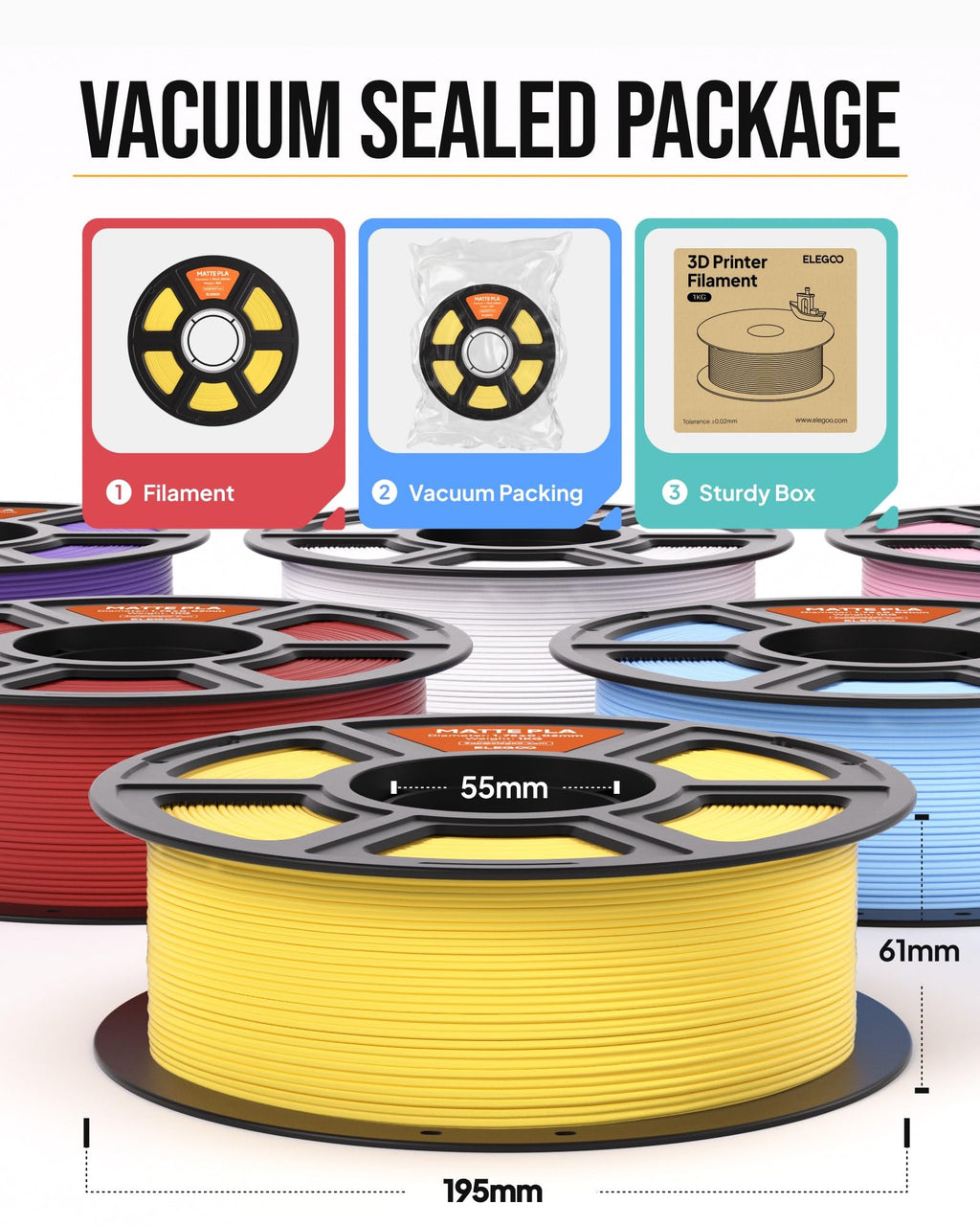 ELEGOO Matte PLA Filament 1.75mm Black 4KG, 3D Printer Filament High Precision, 4pcs 1kg Spool (2.2lbs) Fits for Most FDM 3D Printers