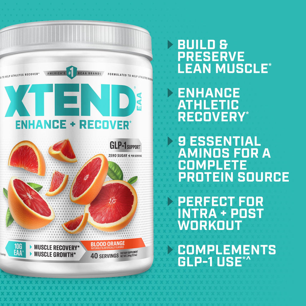 Xtend EAA + BCAA Powder for Muscle Recovery & Lean Muscle Growth, 9 Essential Amino Acids for Intra Workout or Post Workout Recovery, 10g EAAs Per 2 Servings, Blood Orange 40 Servings