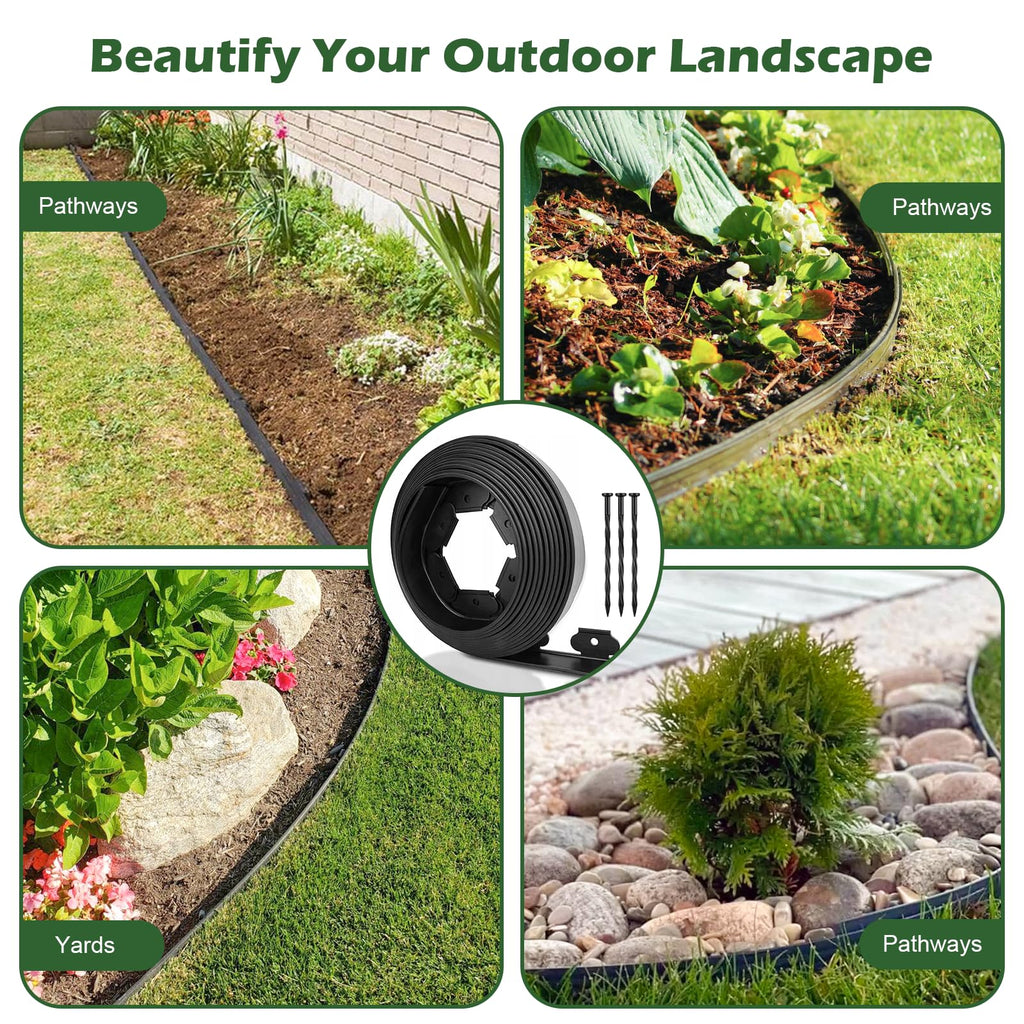 4 in Tall Landscape Edging, 40FT Plastic Garden Border Edging with 60 Anchoring Spikes, Landscape Edging Kit for Garden, Flower Beds and Lawn (Black, 4In x 40FT)