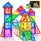 52PCS Magnetic Tiles Toys for 3 Year Old Boys and Girls Magnetic Building Blocks STEM Learning Toys Sensory Montessori Toys for Toddlers Kids