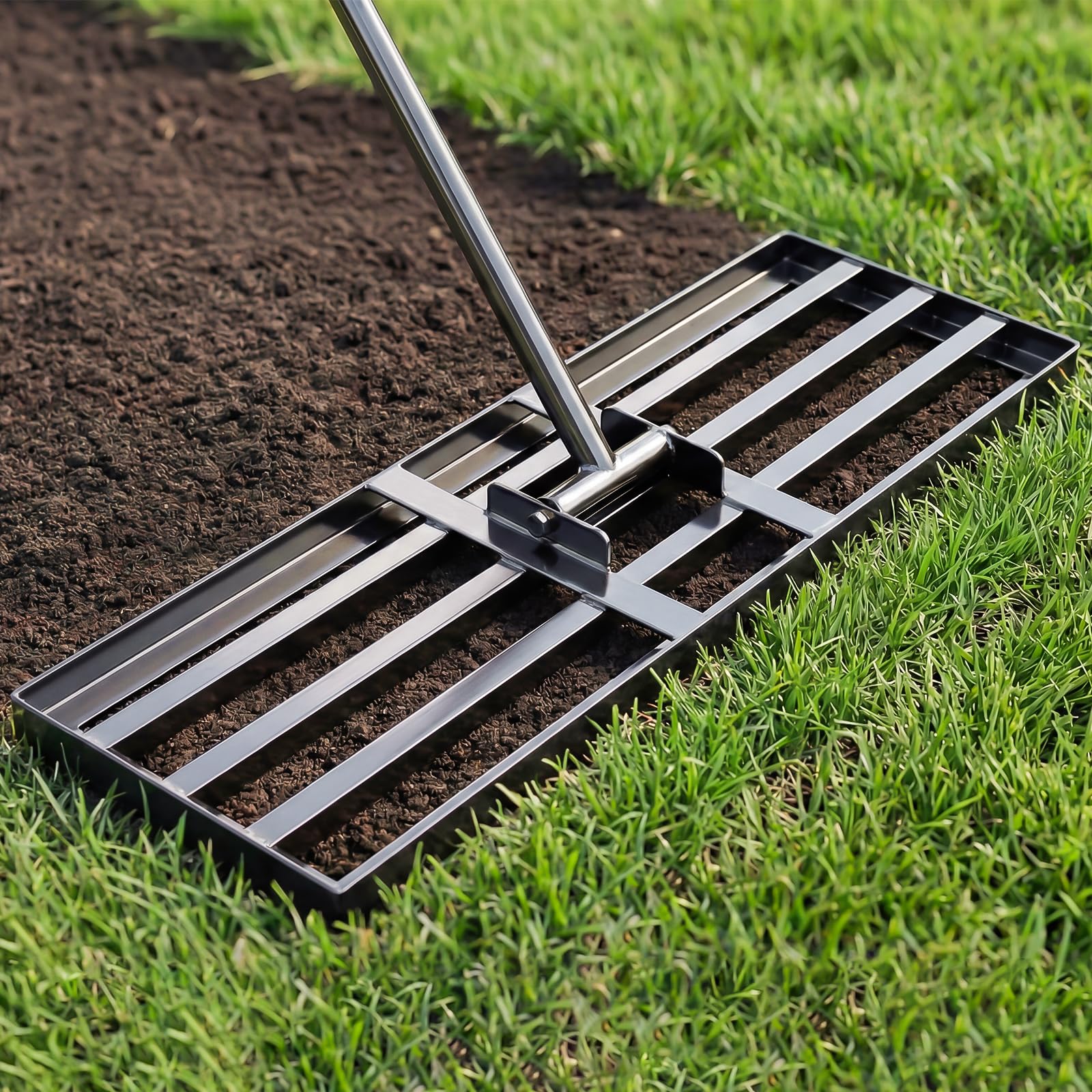 Tegarbed Lawn Leveling Rake 30x10 inch - Professional Ground Leveler for Soil & Sand, 6.5FT Ergonomic Long Handle Landscape Rake for Garden, Backyard, Top Dressing , Black