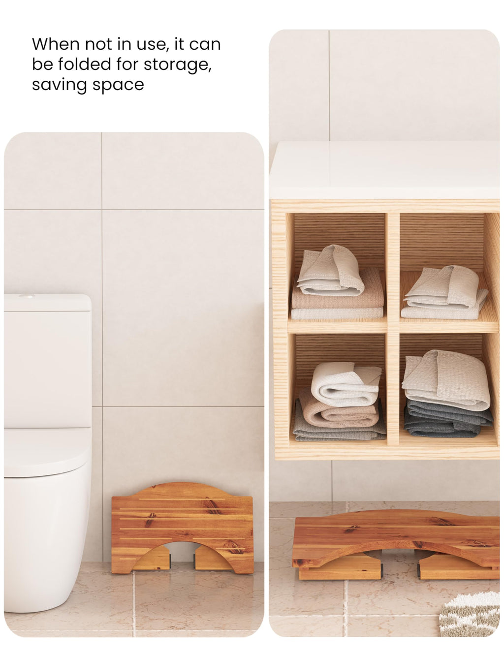 HOLANA Foldable Toilet Stool for Bathroom Adults - 7.2" Acacia Wood Poop Stool for Kids - Pooping Stool Squat with Anti Slip Layer - Bathroom Stools for Sitting/Travel (Acacia Wood 7.2" Height)