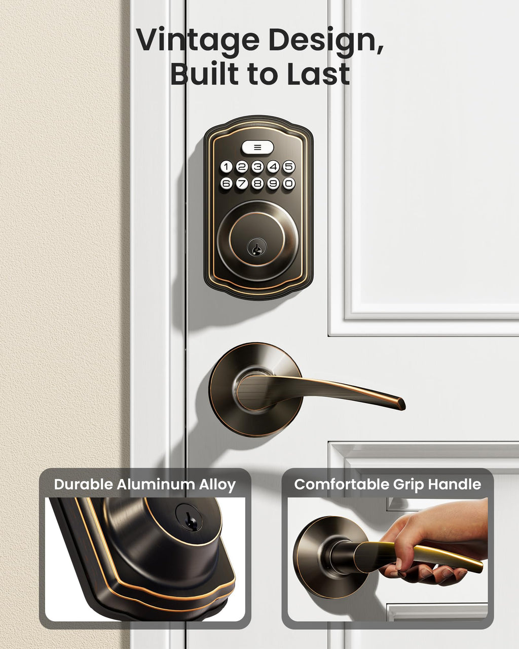 Veise Keyless Entry Door Lock with 2 Lever Handles - Electronic Keypad Deadbolt, Easy Installation Digital Smart Front Door Lock Set, Oil Rubbed Bronze