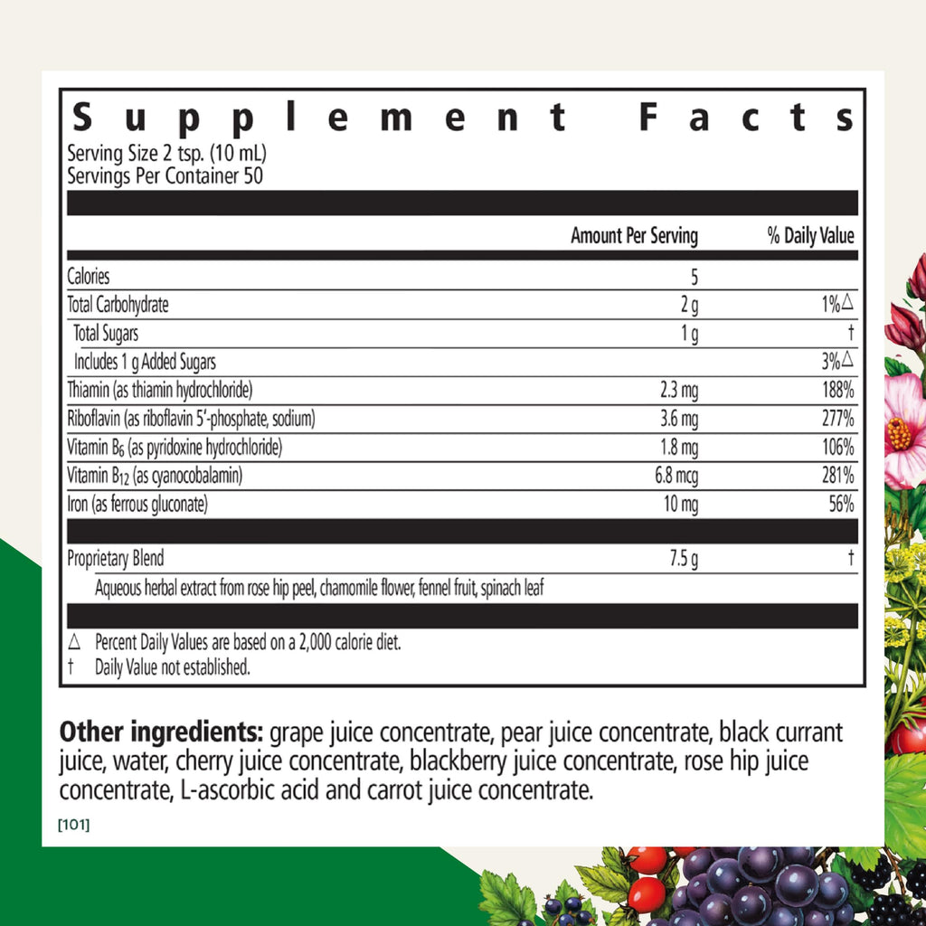 Floradix Floravital Liquid Iron & Vitamin Formula - Liquid Iron Supplement with C & B Vitamins & Herbs for Energy Support - Vegan, Gluten-Free, Yeast-Free & Non- GMO-16.9 Fl Oz