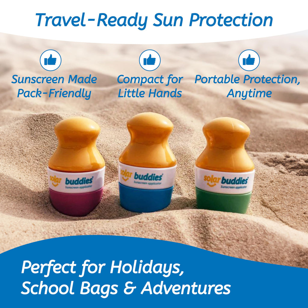 Solar Buddies Sunscreen Applicator - Pink & Green Duo - BPA-Free Refillable Roll on Sponge Sunscreen, Suncream & Lotion Applicator For Kids, Adults & Families - Holds 3.4fl oz, Perfect Size for Travel