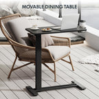 FLEXISPOT H7 Adjustable Overbed Bedside Table with Wheels Pneumatic Mobile Standing Desk Laptop Desk Rolling Computer Cart Movable Overbed Tables Hospital Home Use(27.6" W x 15.7" D, Black Table)