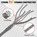 CELYND Stainless Steel Wire Rope - 100FT 1/16" Aircraft Cable with 50Pcs Crimping Sleeves for Outdoor Hanging String Lights Garden Trellis Clothesline DIY Projects