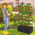 2 Packs Tomato Planter Pot with Raised Bed Trellis, 45" Tomato Cages for Climbing Vegetables, Self Watering Tomato Growing Container Planters Box for Indoor Outdoor Garden Bed Greenhouse