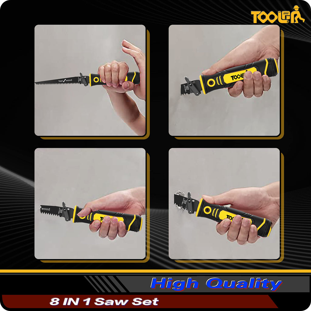8-In-1 Multi Blades Hand Saw, Drywall Cutter. Hacksaw. Long Blade Hand Saw, Jab Saw, For Cutting Drywall, Sheetrock, Wood, Metel, Plastic, Plywood. Blade Quick Change Mechanism.