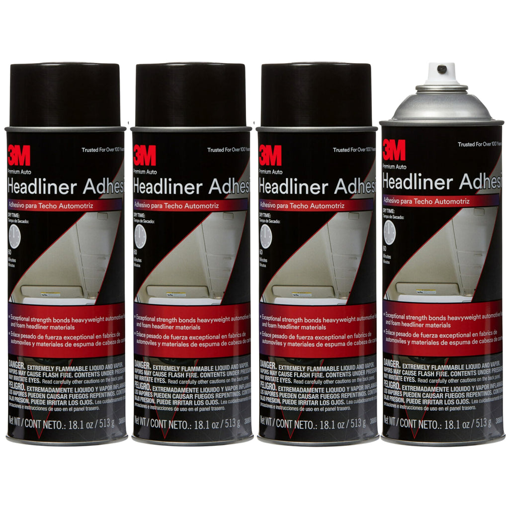 3M Headliner & Fabric Adhesive Spray (18.1 oz Aerosol, 4-Pack) – High Strength Automotive & Upholstery Glue for Fabric, Foam, Metal, Plastic – Heat Resistant, Fast Dry, Clear Finish