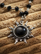 Black Crystal Sun Choker, Black Jewelry, Gothic Emo Punk Grunge Necklace
