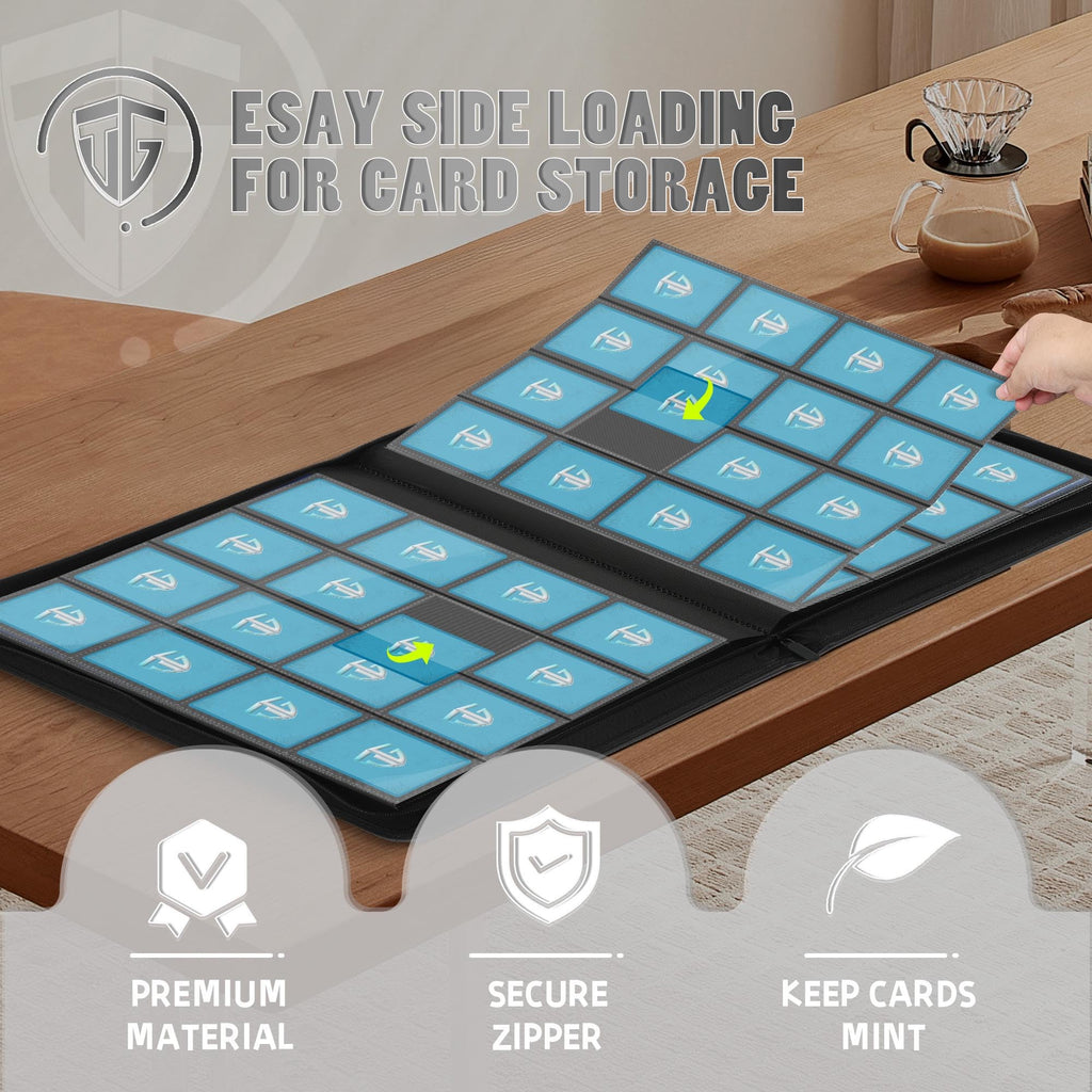 TCGUARD 16 Pockets Trading Card Zipper Binder for 1000+ Cards| Secure Side Loading Pockets | Trading Card Album Folder | Compatible with YuGiOh, MTG,Sports Cards (Black 16)