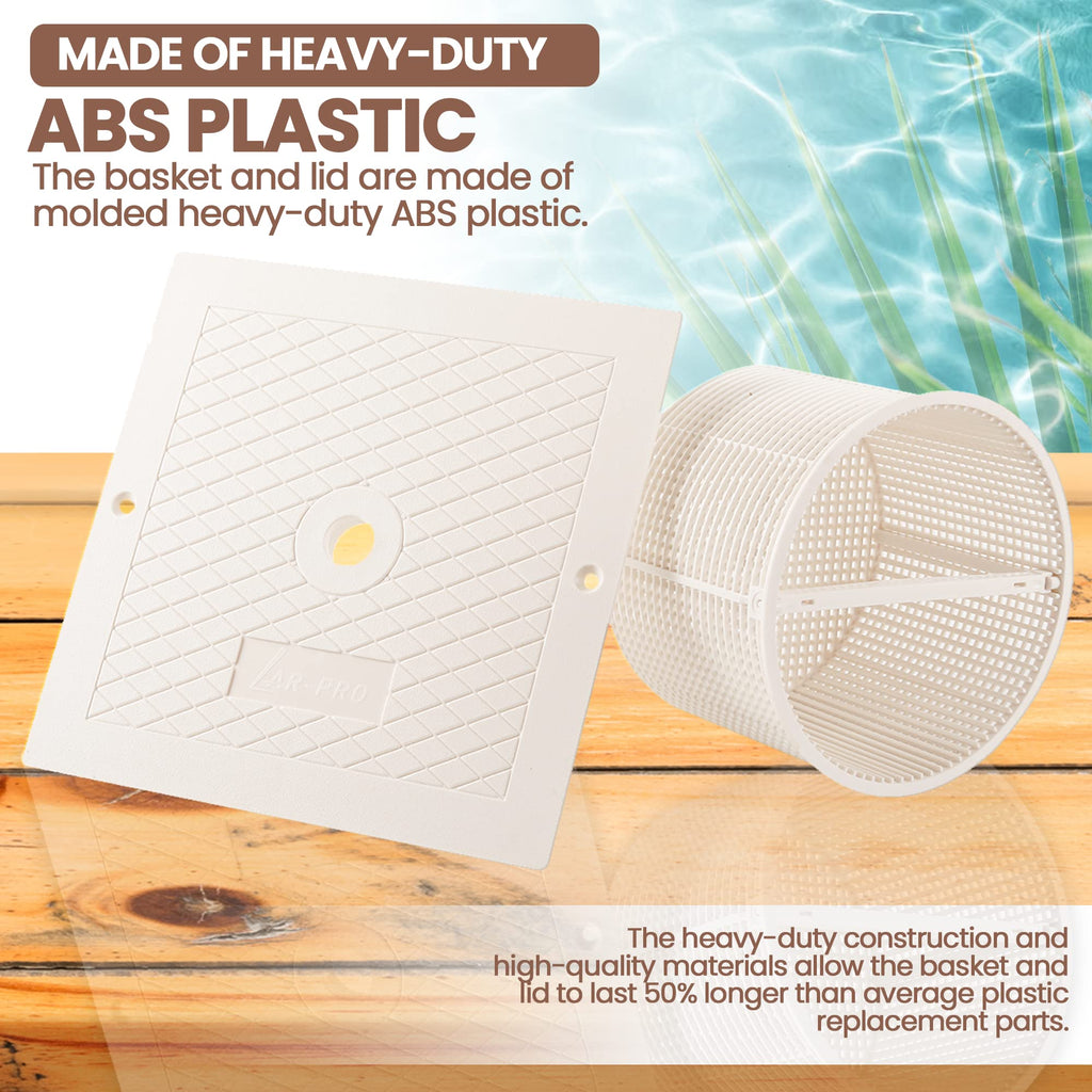 (Combo Pack) Exact Replacements Hayward SPX1082CA Skimmer Basket and Hayward SPX1082E Skimmer Cover (White) - Skimmer Basket Assembly and Square Lid for SP1O82, SP1083, SP1084, SP1085, and SP1086