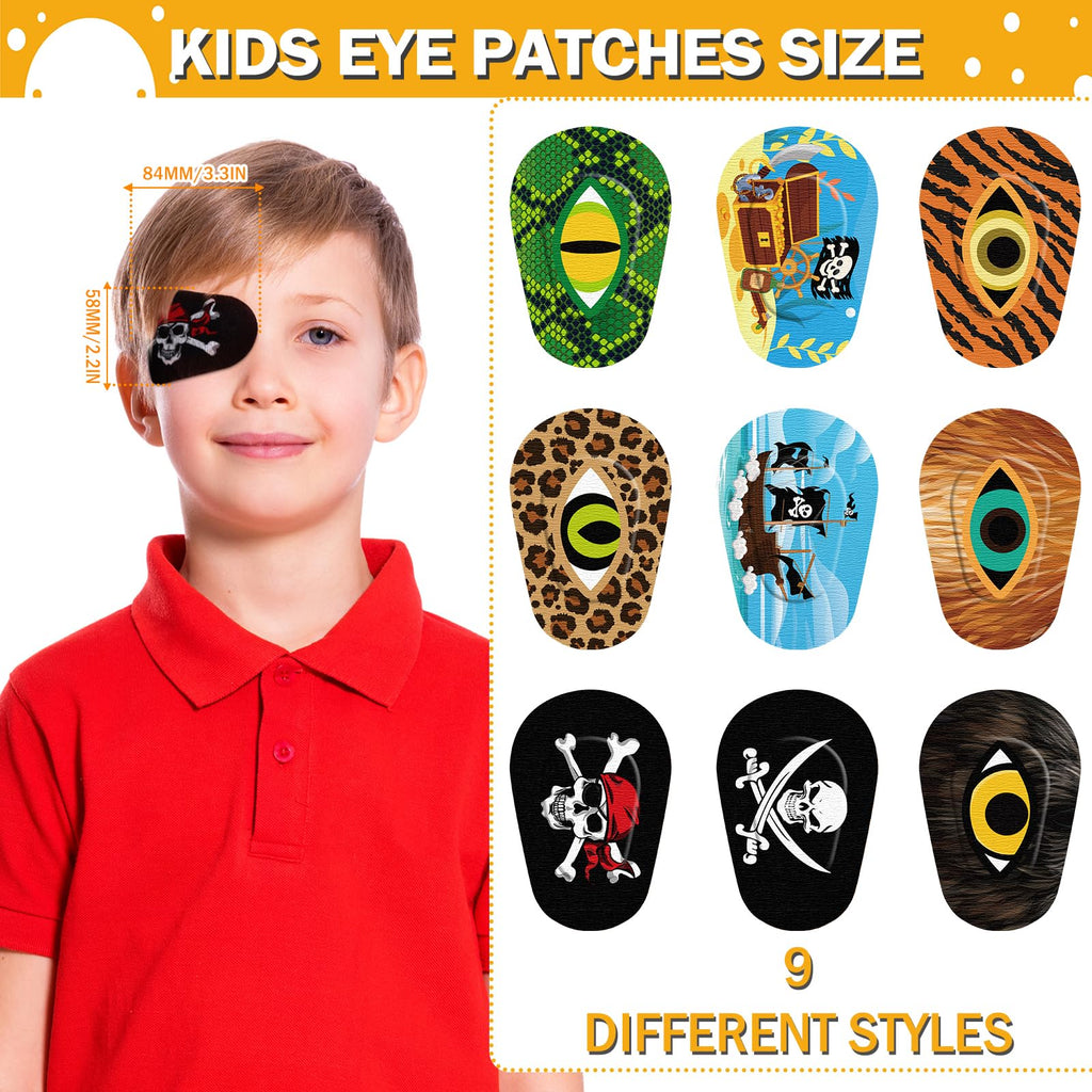 Panelee Adhesive Eye Patches for Kids Boys Bulk Halloween Pirate Toddler Eye Patch Breathable Material, Light Blocking Cotton Colorful and Fun Designs for Boys, 9 Styles(45 Pcs)