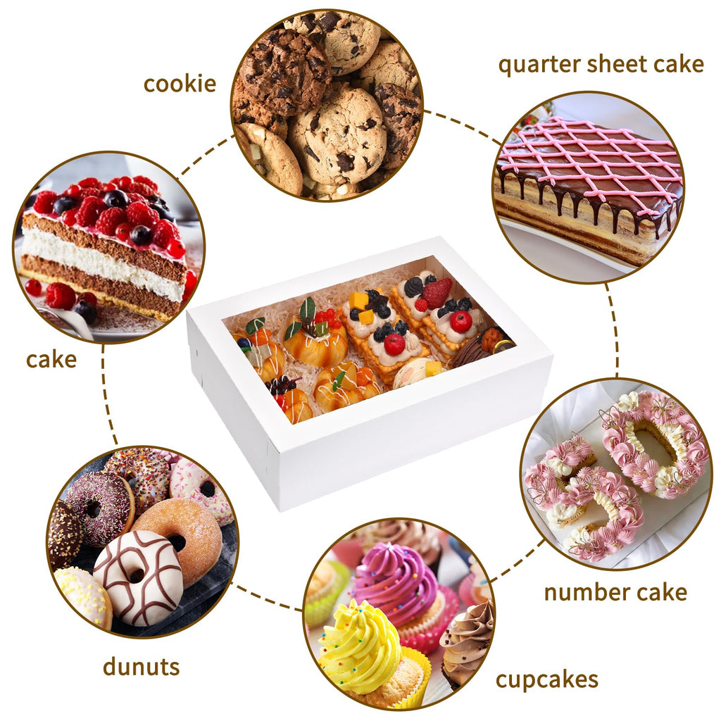 Moretoes 10pcs 14x10x4in Sheet Cake Boxes with Cake Board, White Rectangle Bakery Boxes with Window, for Quarter Sheet Cakes, Donuts, Cupcakes, Brownie&Pie For Graduation