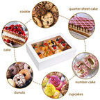 Moretoes 10pcs 14x10x4in Sheet Cake Boxes with Cake Board, White Rectangle Bakery Boxes with Window, for Quarter Sheet Cakes, Donuts, Cupcakes, Brownie&Pie For Graduation