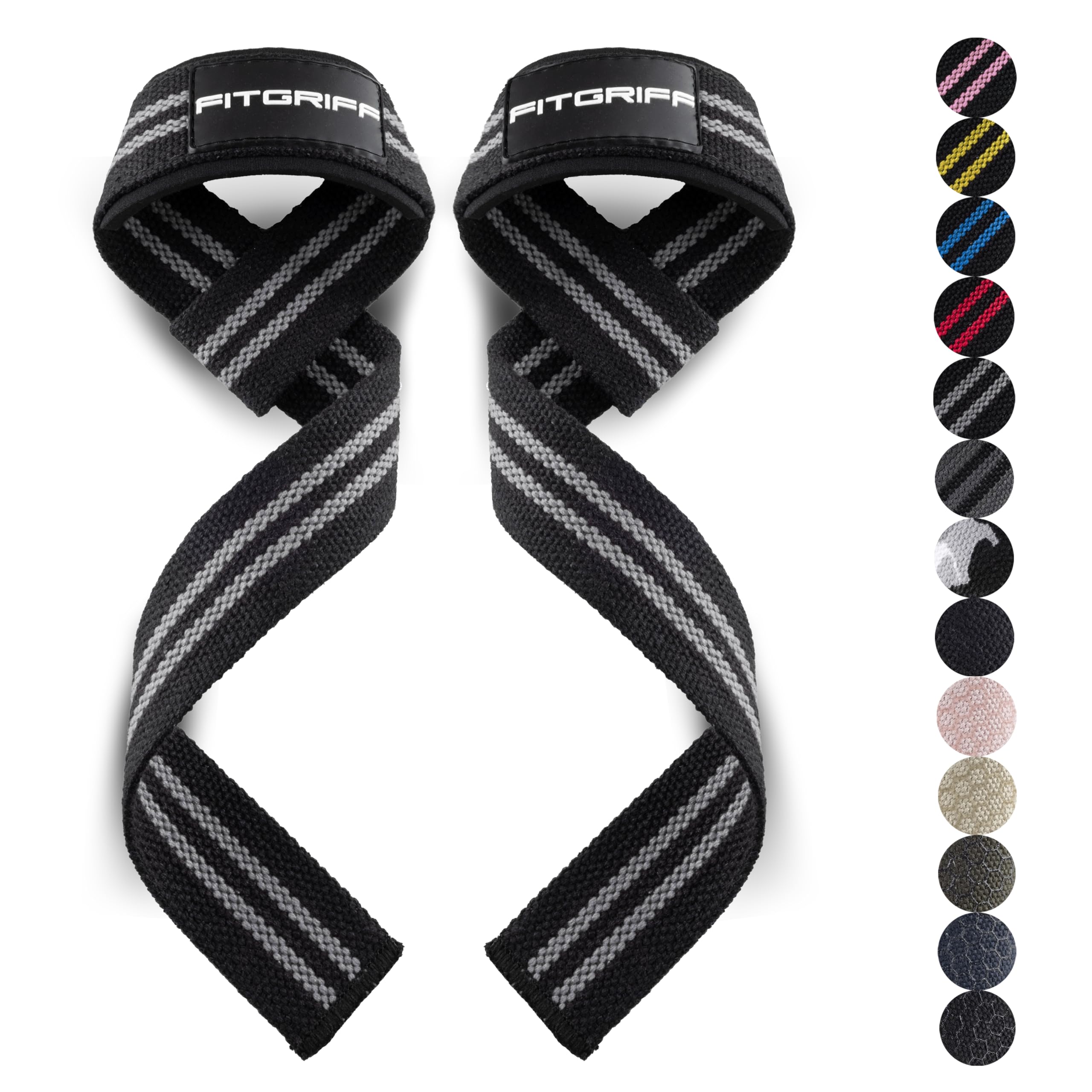 Fitgriff�� Lifting Wrist Straps for Weightlifting, Gym, Deadlift, Workout (Made of Premium Cotton & Padded) - Men & Women (Standard, Black/Grey)