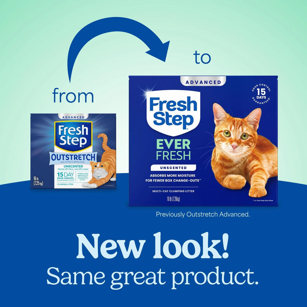Fresh Step Advanced Ever Fresh Multi Cat Clumping Cat Litter, Unscented, Low Dust, Odor Control with Ammonia Block Tech, Compatible in Automatic Litter Boxes, 32 lb. (2 x 16 lb.)