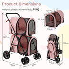 HAPPAWS Dog Stroller with 2 Detachable Carrier, Pet Stroller for Small Medium Dogs Cats, Jogger/Travel/Camping, 4-in-1 Doggy Pet Carrier, Carrier Strolling Cart with Lockable Wheels (Light Pink)