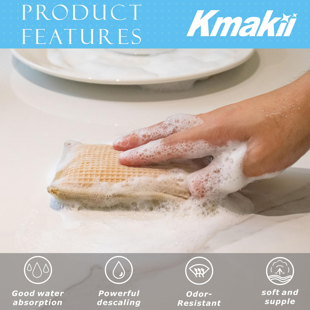 KMAKII Bamboo Kitchen Sponges,Dish Sponge,Super Absorbent Cleaning Sponges, Pack of 12