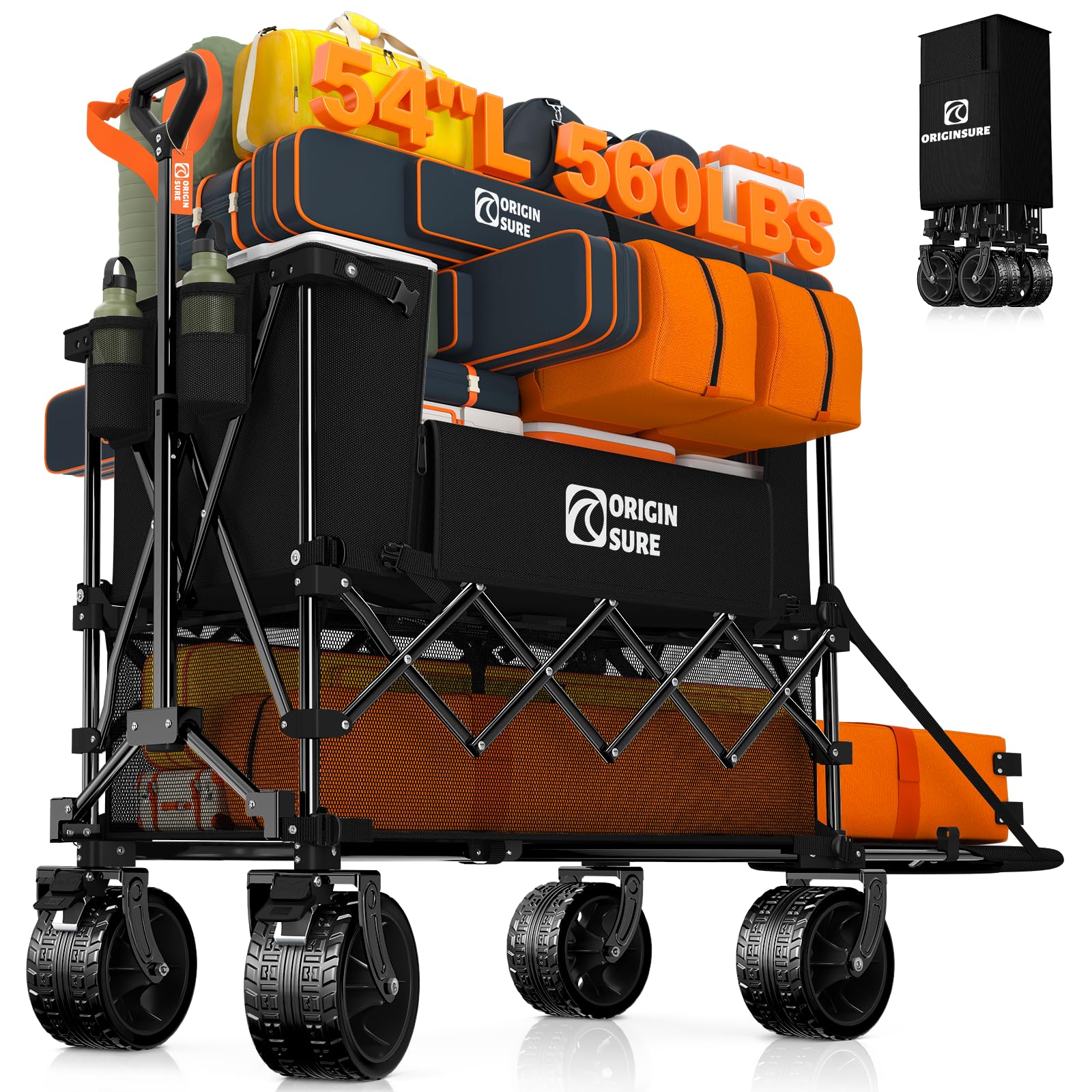 Originsure 400L Foldable Double Decker Wagon, 54" L Tailgate, 560lbs, Black