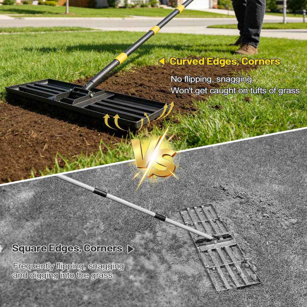 Lawn Leveling Rake,30x10 Inch Ground Plate,72 Inch Adjustable Long Handle Yard Level Tool with Curved Edge,Heavy Duty Large Landscaping Lawn Leveler for Grass, Golf Field, Soil Sand Dirt Spreader
