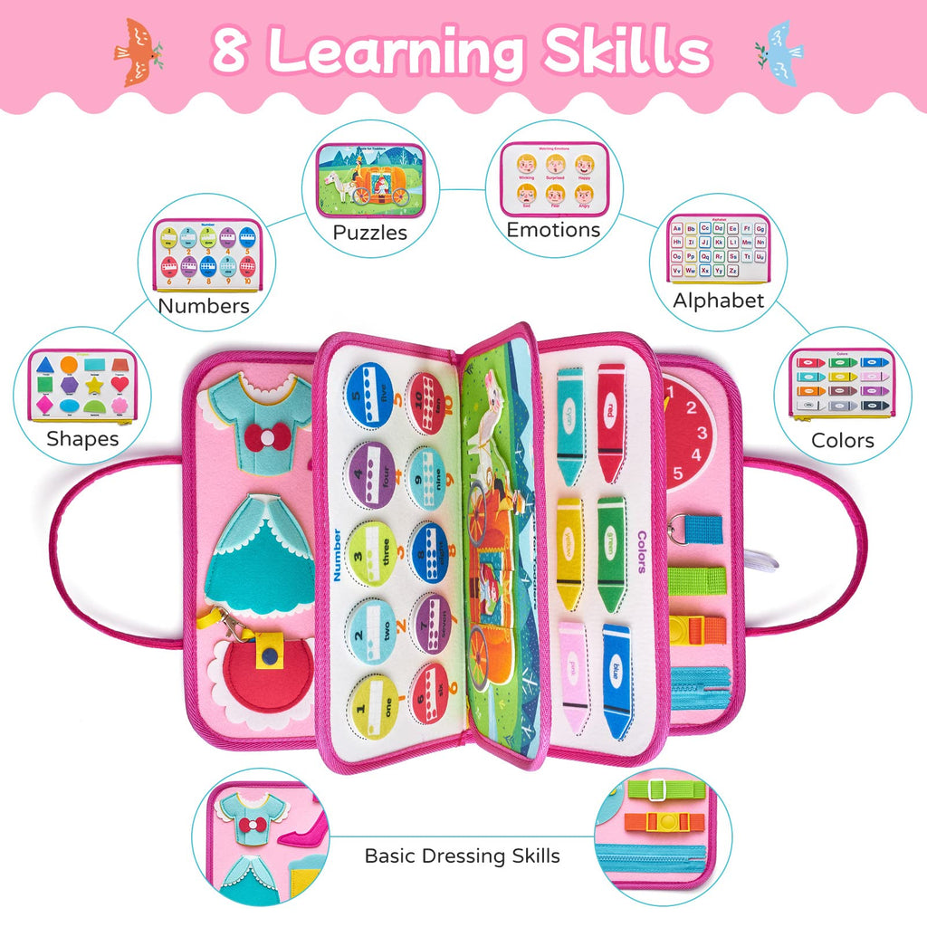 Freebear Busy Board Toddler Travel Toys Quiet Book Sensory Board for Toddlers 1 2 3 4, Montessori Educational Toys for 3 4 Year Old Girls Boys Gift, Princess