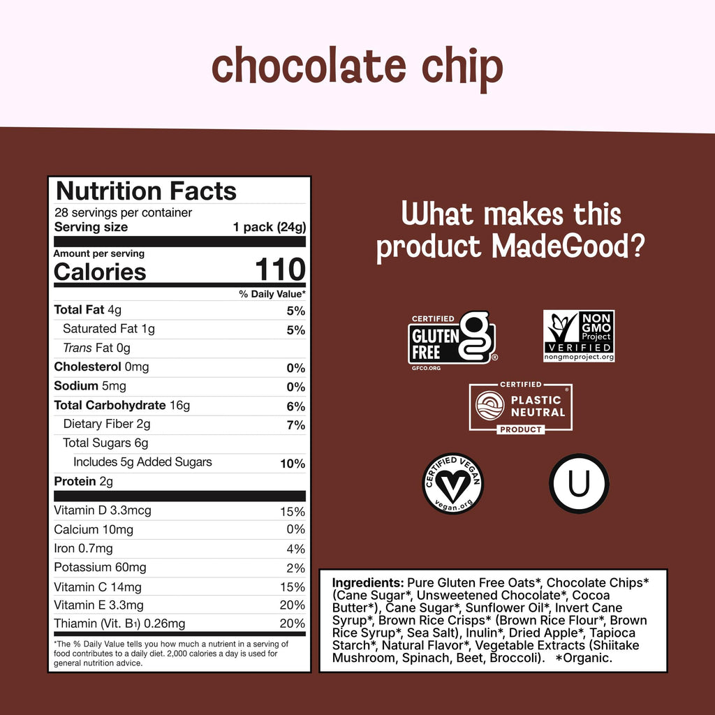 MadeGood Chocolate Chip Granola Bites, 28-Pack, Organic Snack Minis