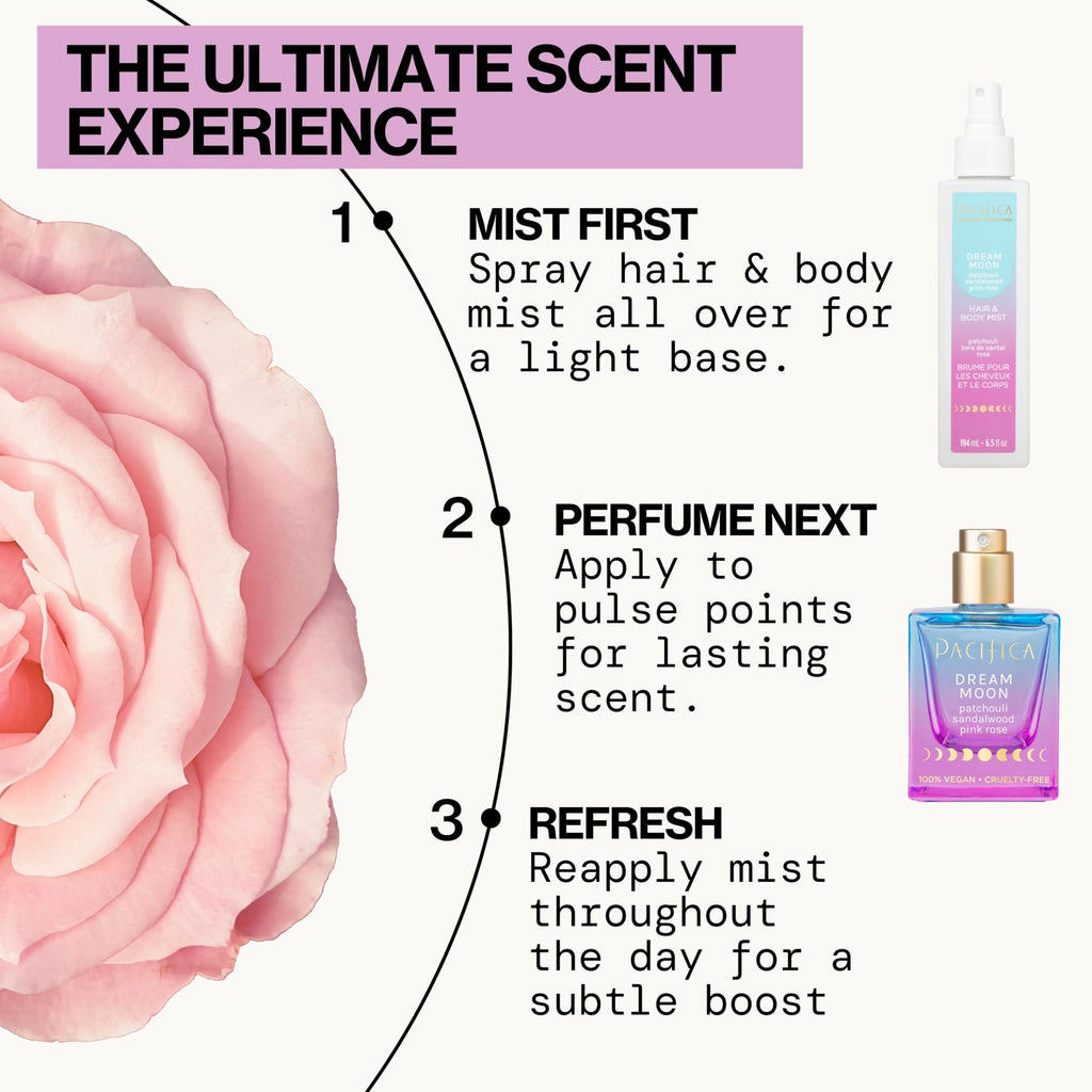 Pacifica Dream Moon Womens Spray Perfume 1 fl oz ��� Long-Lasting Floral Woody Fragrance for Her - Rose, Patchouli, Sandalwood ��� 100% Vegan, Cruelty-Free, Phthalate-Free Fragrance