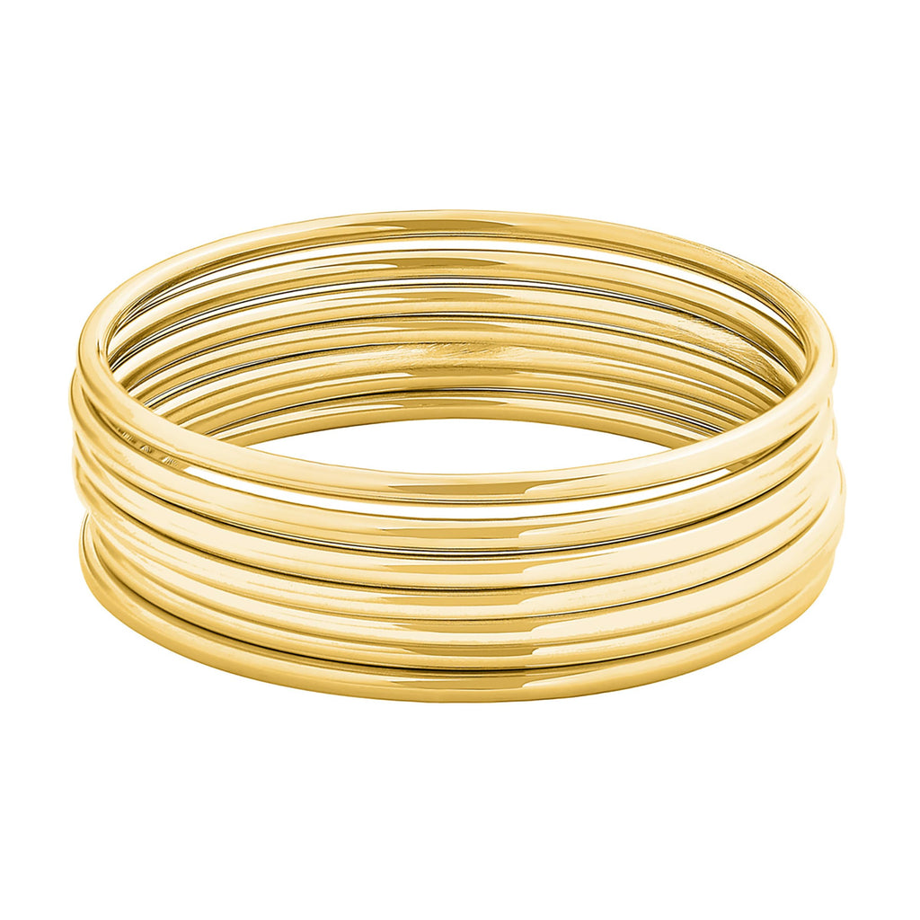 Edforce Stainless Steel Glossy Thin Round Bangle Bracelet Set for Women, Set of 7 (Gold, 7.8)