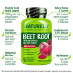 NATURELO Beet Root 90 Capsules – Heart Health & Blood Pressure Support* – 1000mg Beet Root Extract + Whole Food Blend – Non-GMO, Vegan, Gluten-Free