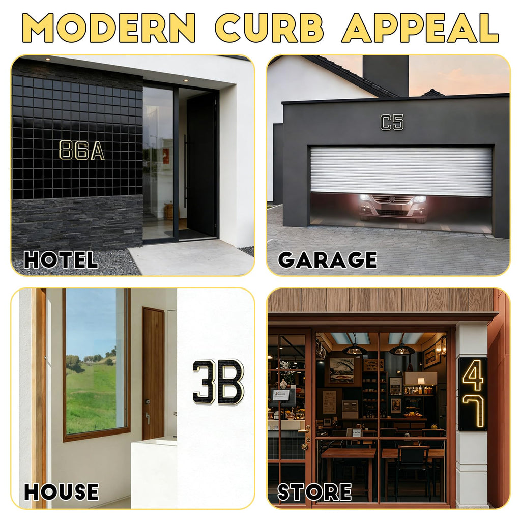 2026 New Solar House Numbers for Outside, Light Up Address Numbers for House, No Drill Adhesive or Screw Mount, IP65 Waterproof LED Illuminated Modern Address Sign, Dusk to Dawn (0, 9 inch)