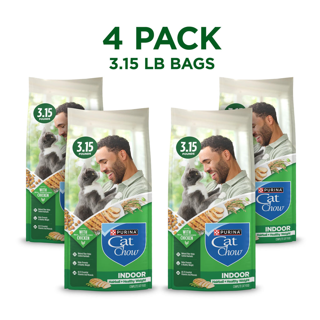 Purina Cat Chow Indoor Hairball + Healthy Weight Dry Cat Food, (4) 3.15 lb