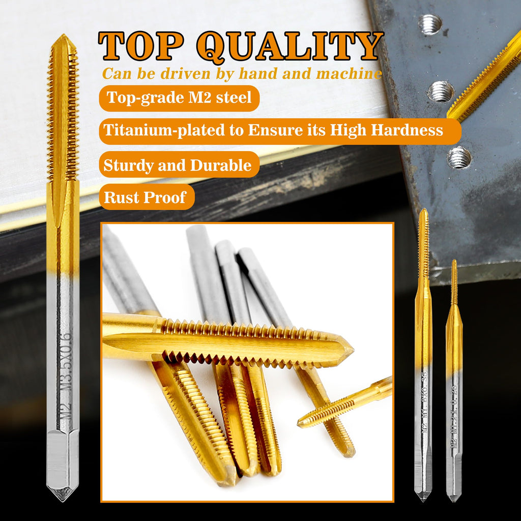 6Pcs Metric Tap Set with Tap Wrench for Metal, M2 HSS Thread Tap M2 to M6