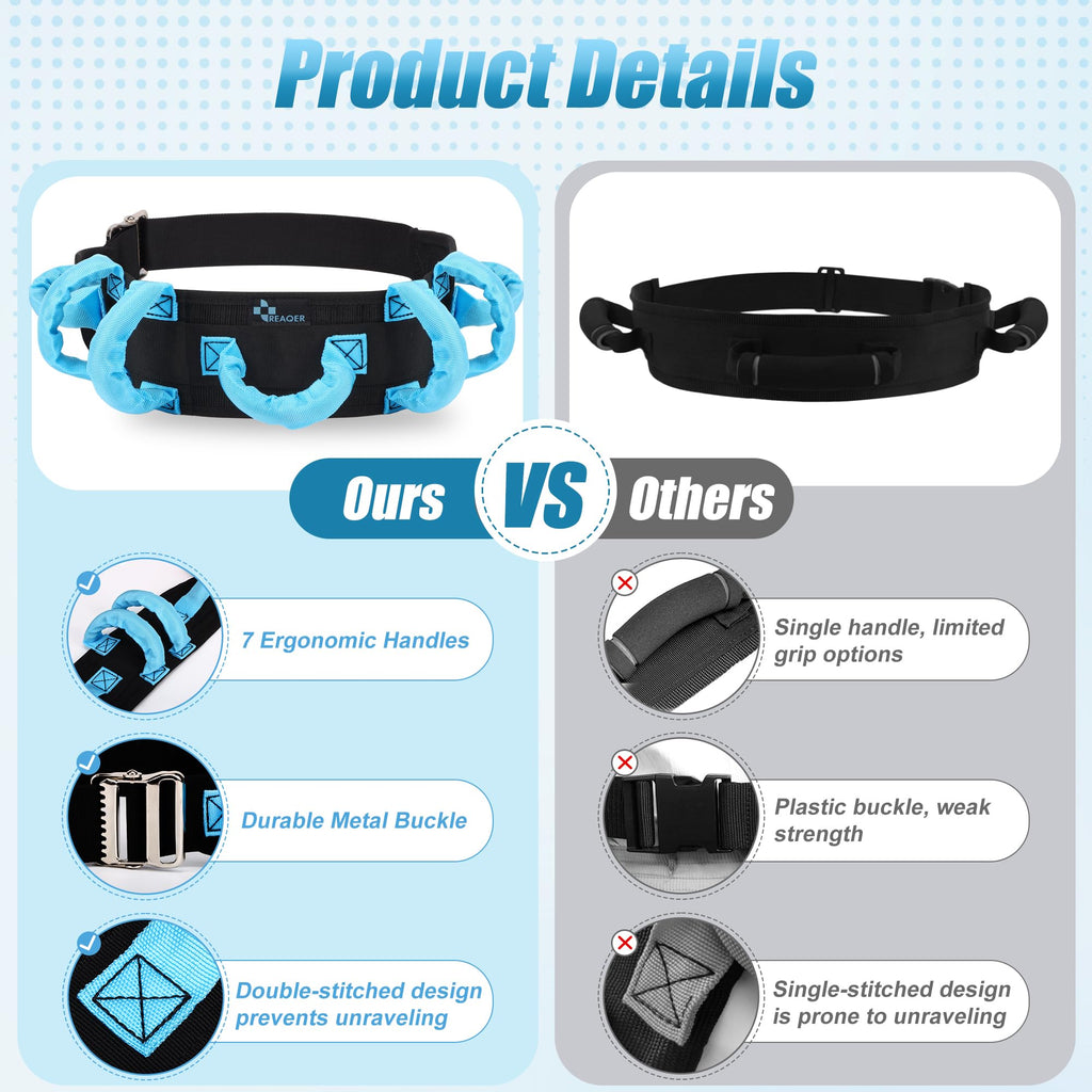 REAQER Gait Belt Transfer Belts for Lifting Seniors Walking and Standing Assist Aid for Bariatric, Elderly, Handicap, Occupational & Physical TherapyCaregiver Nurse Therapist