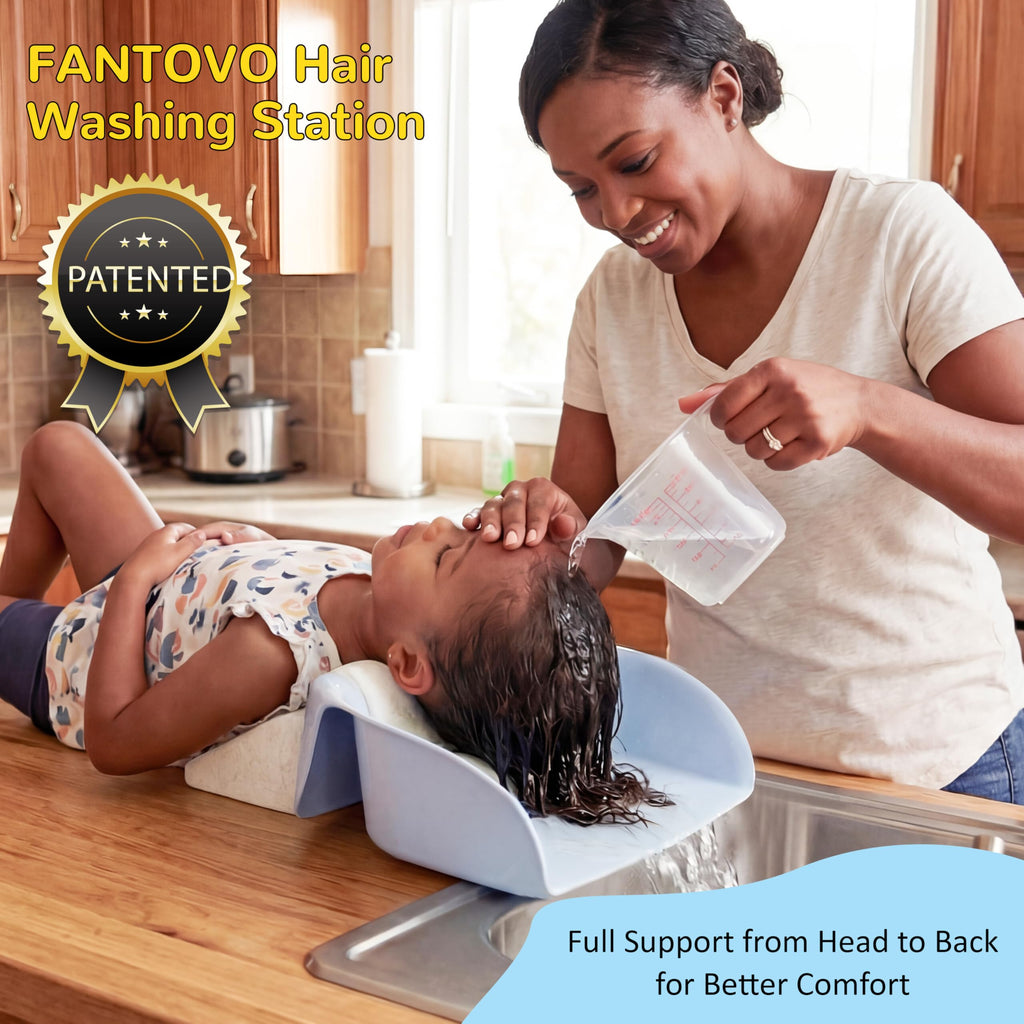 FANTOVO Hair Washing Station for Kids, Portable Hair Washing Basin with Ergonomic Neck Support for Home Sink, Tear-Free Shampoo Bowl for Kids & Toddlers