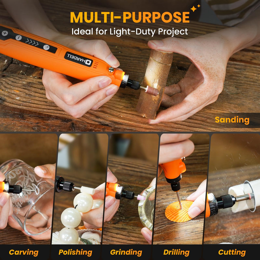 HARDELL Cordless Rotary Tool 3.7V with Universal Chuck, 5-Speed Mini Rotary Tool Kit with 71 Accessories, USB Charging, Multi-Purpose DIY Craft Tool for Sanding, Polishing, Drilling, Engraving(Orange)