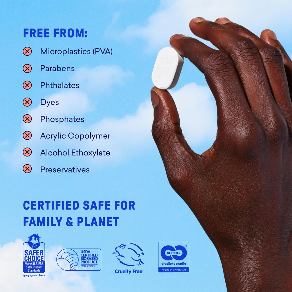 BLUELAND 100% Plastic-Free Dishwasher Detergent Tablets, 60 Count, Free & Clear, Eco-Friendly Dishwashing Pods, Natural, Sustainable