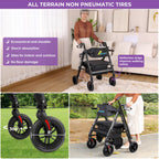 Heavy Duty Rollator Walker for Seniors with Seat, Foldable 2 in 1 Rolling Walkers Wheelchair Combo for Adult, All Terrain Wheels, Adjustable Transport Chair with Brake, 450 lb. Weight Capacity, Grey