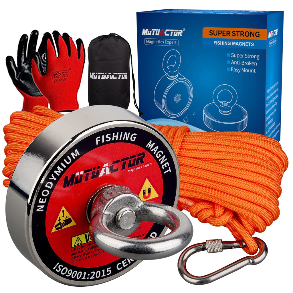 MUTUACTOR Fishing Magnets 700lbs Strong Pulling Force, Retrieval Magnet N52 Neodymium Magnets with 20m(66feet) Durable Rope, Φ2.95''Powerful Magnet for Fishing and Magnetic Recovery Salvage in Water