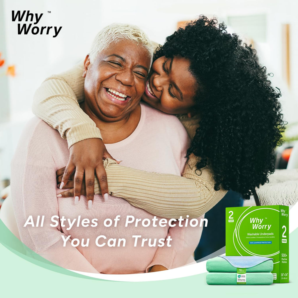 WhyWorry Washable Bed Pads for Adult Incontinence, 34" x 36" (Pack of 2) Washable Pee Pads for Bed Wetting, Heavy Absorbency Reusable Underpads for Elderly & Kids, Waterproof Mattress Protector, Green