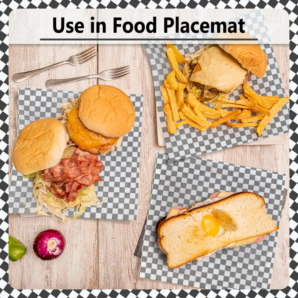 EcoDispose 12 x 12 Inches Grease Proof Deli Paper Precut Sheets for Deli Food, BBQ, Picnic, Party (1000 Pcs, Black&White Checker)