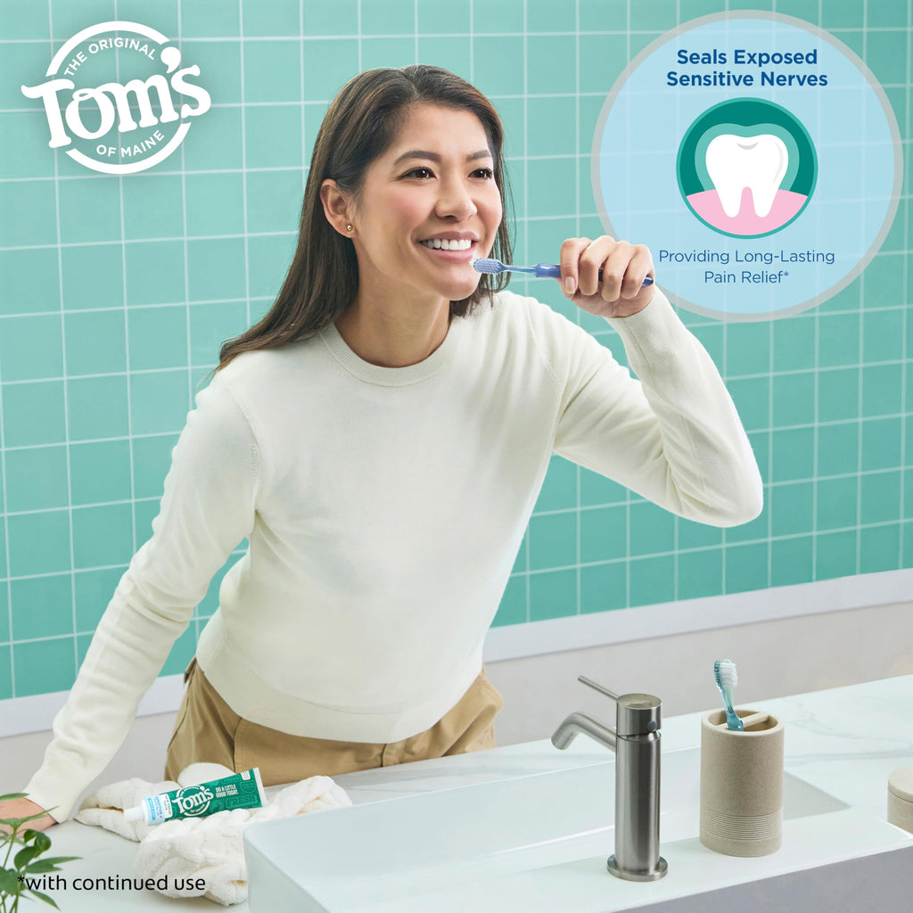 Tom's of Maine Rapid Relief Plus Sensitive Teeth Toothpaste, Fluoride Free, Gentle Mint, 4.5 Oz, 3 Pack, Clinically Proven Enamel Safe, Builds Arginine and Calcium Shield Around Teeth