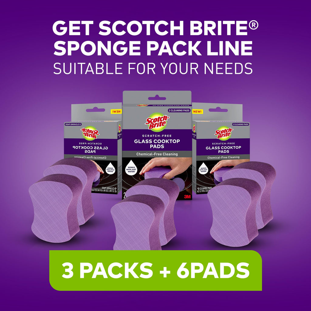 Scotch-Brite Glass Cooktop Pads, Scratch-Free & Non-Abrasive Scrubbers for Glass or Ceramic Stovetops, Cleans Burnt-On Messes with Just Water, Reusable Dishwasher-Safe Design (6 Pads)