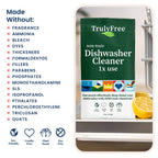 Truly Free Natural Dishwasher Cleaner - Dish Washer Machine Descaler, Fights Grease & Limescale, Hard Water Stain Remover, Smell Eliminator for Clean Dishwashers - Lemon Fresh Scent, 4 oz (Pack of 1)