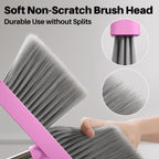 JOYMOOP Pink Broom and Dustpan Set with 56” Handle, Upright Angle with Built-in Comb Teeth for Hardwood Floors and Pet Hair