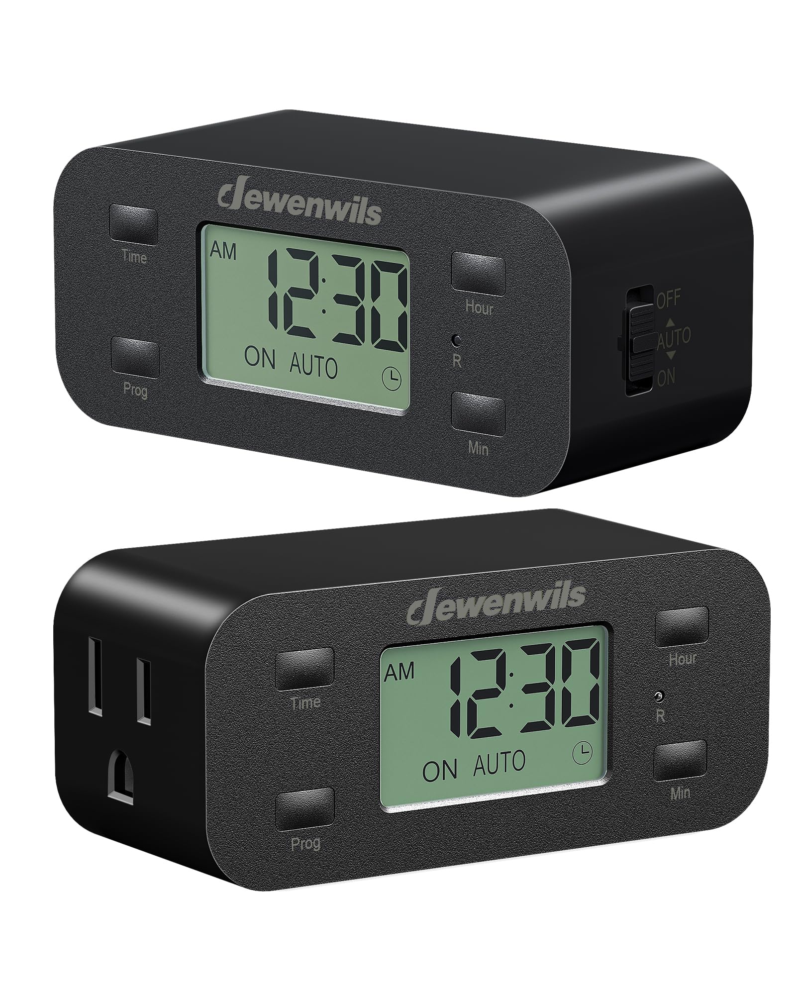 DEWENWILS 24 Hour Programmable Digital Timer Outlet with 1 Grounded Outlet, 2 Pack Timers for Electrical Outlets, 3 Prong Light Timer for Indoor Lamp Fan Aquarium, 125V/15A/1000W, 1/2 HP, Black